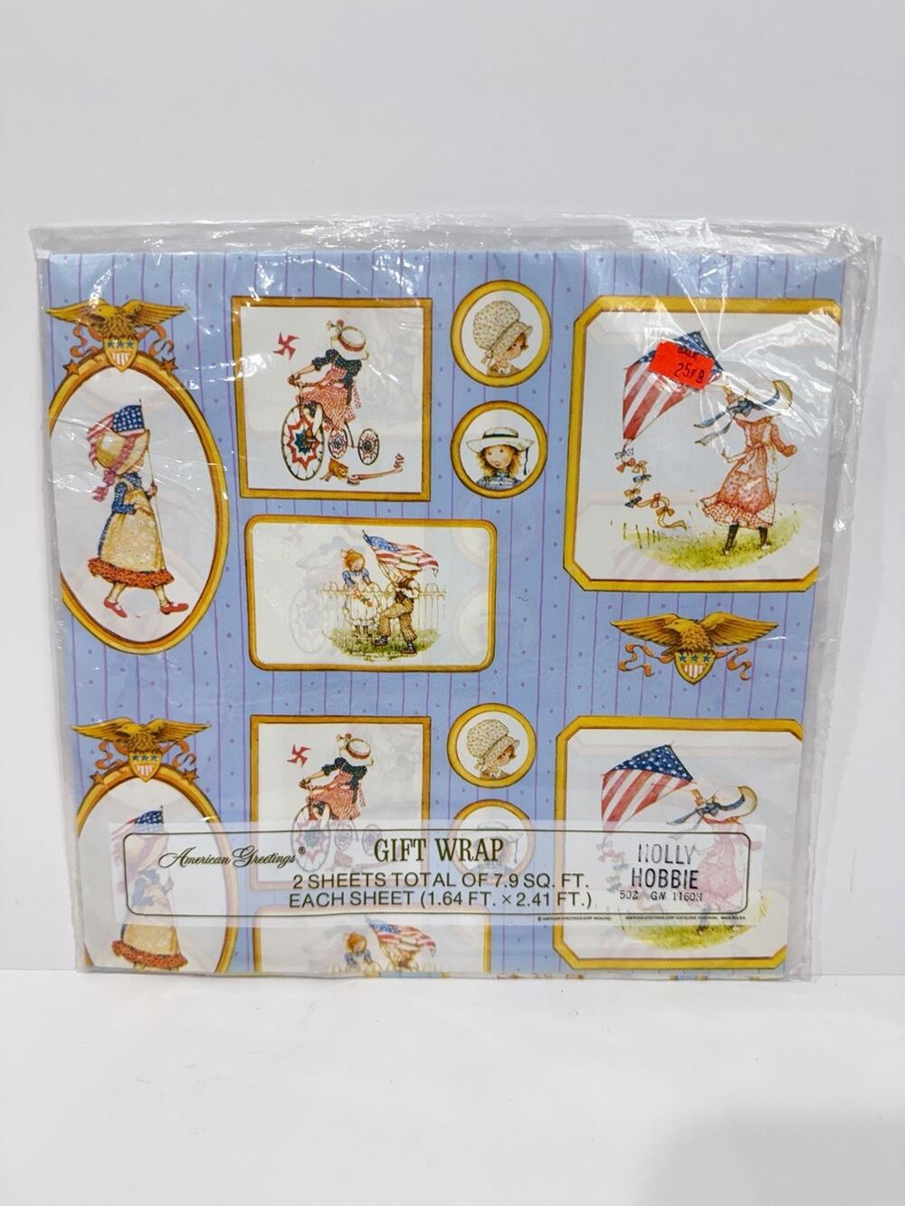 Vintage Holly Hobbie Gift Wrap American Greetings Patriotic Americana NOS Sealed
